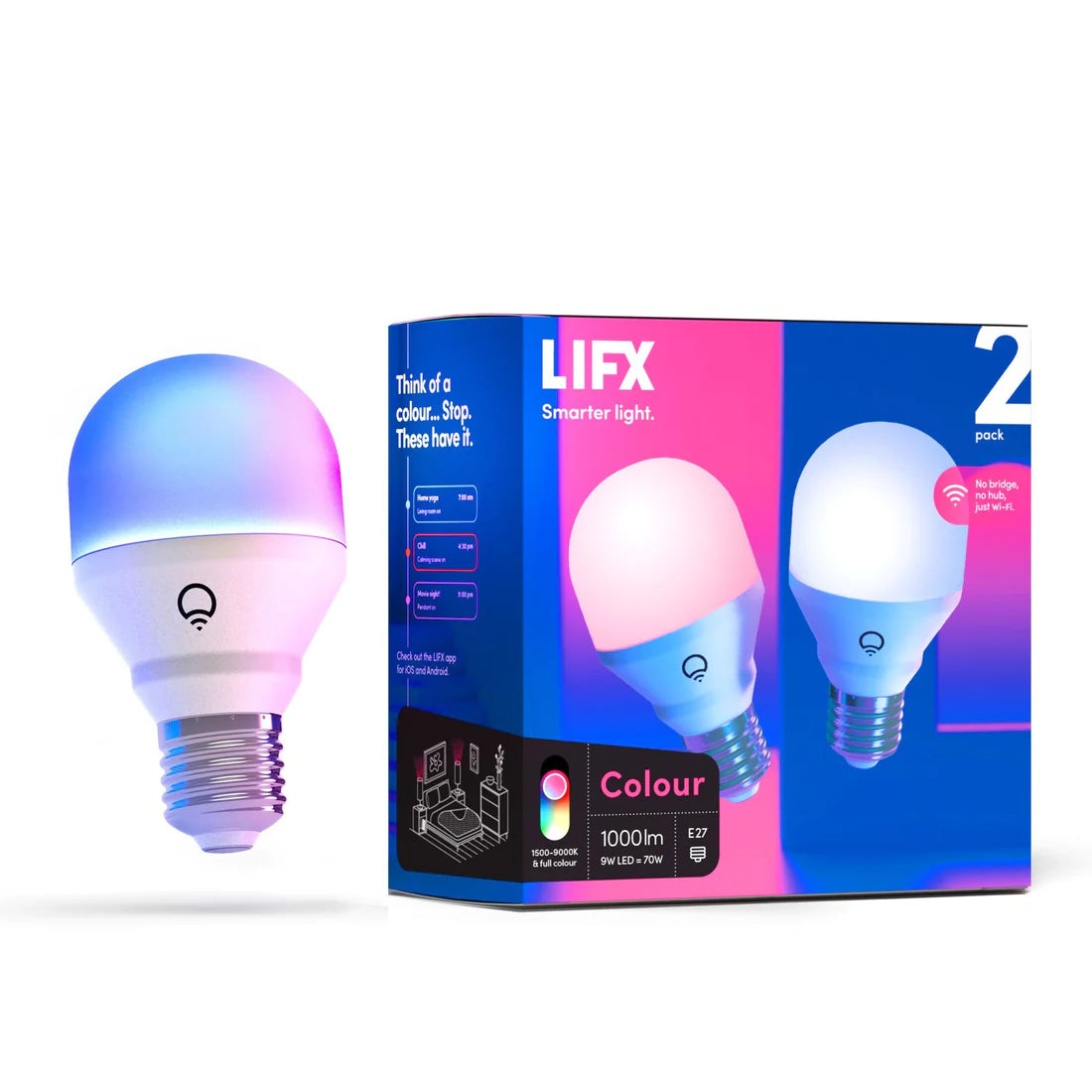 2 Pack LIFX Colour 1000 WiFi LED Light Bulb E27