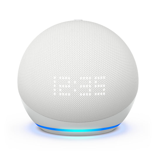 Amazon Echo Dot (5th Gen) with Clock - Smart Speaker with Alexa - Glacier White